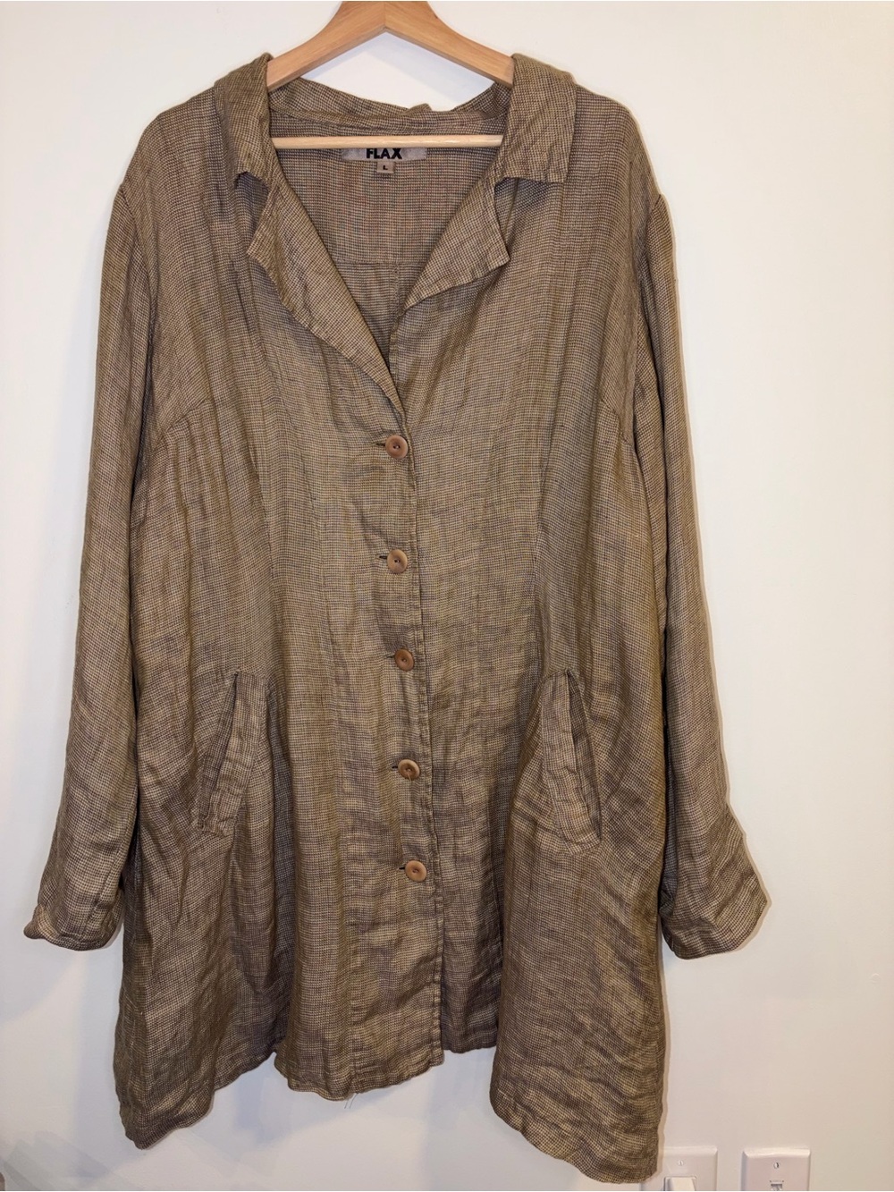 Flax Relaxed Taupe Linen Button-Down Tunic